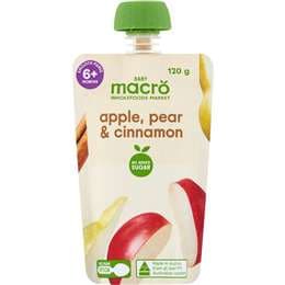 Macro Baby Food Pouch Apple Pear & Cinnamon 6+ Months 120g