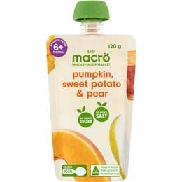 Macro Baby Food Pouch Pumpkin Sweet Potato & Pear 120g