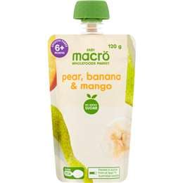 Macro Baby Food Pouch Pear Banana & Mango 6m+ 120g