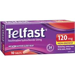 Telfast Hayfever Allergy Relief 120mg Antihistamine Tablets 10 pack