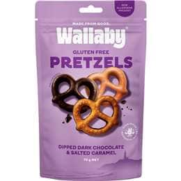 Wallaby Gluten Free Pretzels Dark Chocolate & Salted Caramel 70g
