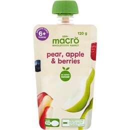 Macro Baby Food Pouch Pear Apple & Berries 6+ Months 120g