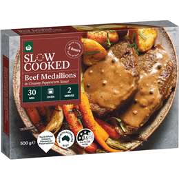 Woolworths Slow Cooked Beef Medallions With Peppercorn Sauce 500g