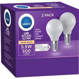 Olsent LED Round Globe Es 5.5W 500Lm Warm White 2 pack