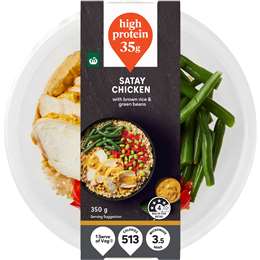 Woolworths High Protein Satay Chicken With Brown Rice & Beans 350g
