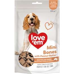 Love'em Mini Bones Chewy Dog Treats With Peanut Butter 200g