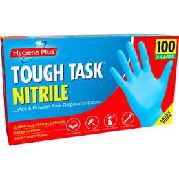 Hygiene Plus Tough Task Nitrile Latex & Powder Free Gloves Extra Large 100 pack