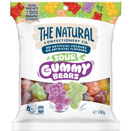 The Natural Confectionery Co. Sour Gummy Bears Lollies 180g