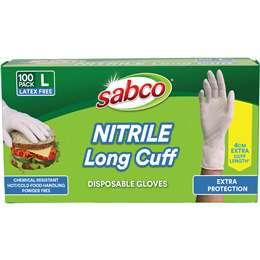 Sabco Nitrile Long Cuff Disposable Gloves Large 100 pack