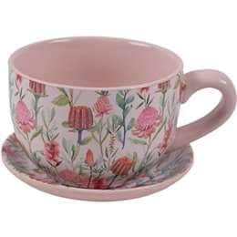 Green Gardener Tea Cup Planter Pink Flowers each