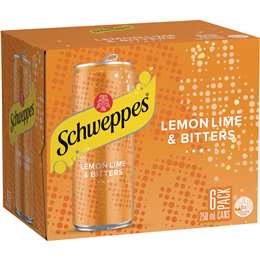 Schweppes Lemon Lime & Bitters Soft Drink Mixer Mini Cans 250mL x 6 pack