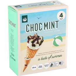 Woolworths Choc Mint Classic Cones 475mL 4 pack