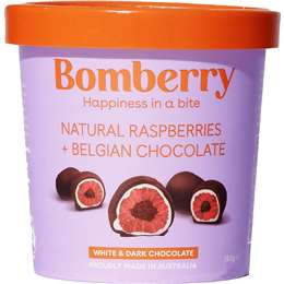 Bomberry Frozen Dark & White Chocolate Raspberries 150g