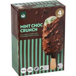 Woolworths Mint Choc Crunch Ice Cream Sticks 440mL 4 pack