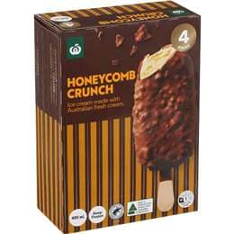 Woolworths Honeycomb Crunch Ice Cream Sticks 440mL 4 pack