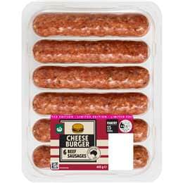 Woolworths 6 Cheeseburger Beef Sausages 505g