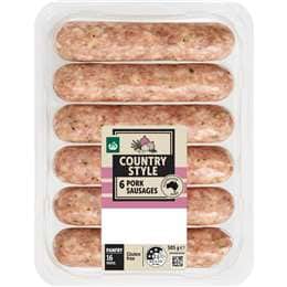 Woolworths 6 Country Style Pork Sausages 505g