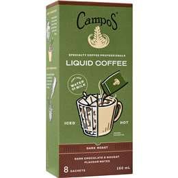 Campos Liquid Coffee Sachets Dark Roast 8 pack