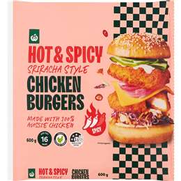 Woolworths Hot & Spicy Sriracha Chicken Burgers 600g