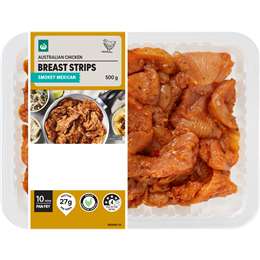 Woolworths Chicken Breast Strips Smokey Mexican 500g