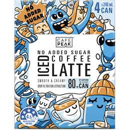 Cafe Peak No Added Sugar Iced Coffee Latte Cans 240mL x 4 pack