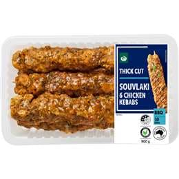 Woolworths 6 Thick Cut Chicken Kebabs Souvlaki 900g