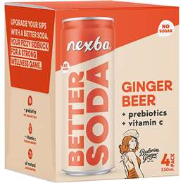 Nexba Better Soda Buderim Ginger Beer Cans 330mL x 4 pack