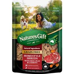 Nature's Gift Chilled Dog Food Grain Free Homestyle Shreds Beef 250g