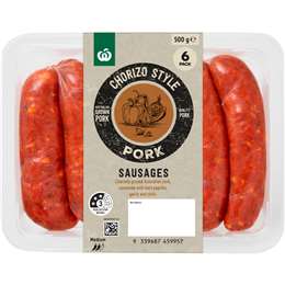 Woolworths 6 Chorizo Style Pork Sausages 500g