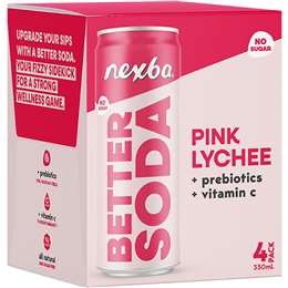 Nexba Better Soda Pink Lychee Cans 330mL x 4 pack