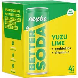 Nexba Better Soda Yuzu Lime Cans 330mL x 4 pack
