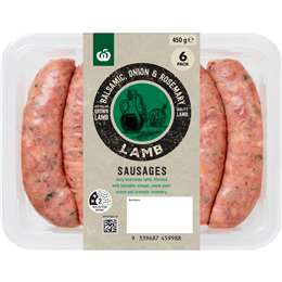 Woolworths 6 Gourmet Balsamic & Rosemary Lamb Sausages 450g