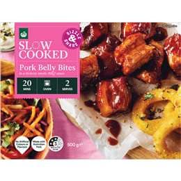 Woolworths Slow Cooked Pork Belly Bites In Hickory BBQ Sauce 500g