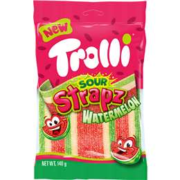 Trolli Sour Straps Watermelon Lollies 140g