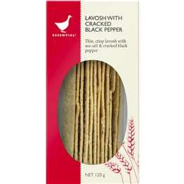 Essential Lavosh Crackers With Black Pepper 120g