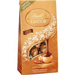 Lindt Lindor Golden Caramel Hazelnut Chocolate Pouch 110g