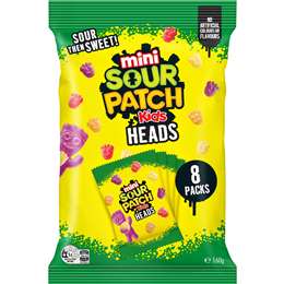 Sour Patch Kids Heads Lollies Mini Bags 160g 8 pack