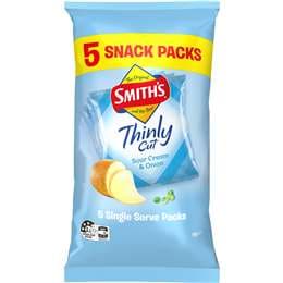 Smith's Thinly Cut Potato Chips Sour Cream & Onion 95g 5 pack