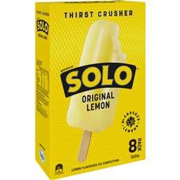 Solo Ice Pops Original Lemon 560mL 8 pack