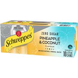 Schweppes Zero Sugar Pineapple Coconut Sparkling Mineral Water Cans 375mL x 10 pack