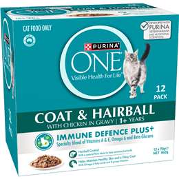 Purina One Coat & Hairball With Chicken In Gravy 1+ Years Wet Cat Food 70g x 12 pack