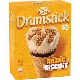 Peters Drumstick Anzac Biscuit Ice Cream Cones 475mL 4 pack