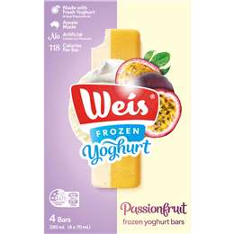 Weis Frozen Yogurt Ice Cream Bars Passionfruit 280mL 4 pack