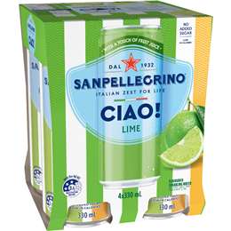San Pellegrino Ciao Lime Sparkling Water Cans 330mL x 4 pack