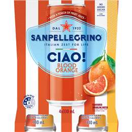 San Pellegrino Ciao Blood Orange Sparkling Water Cans 330mL x 4 pack