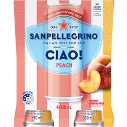 San Pellegrino Ciao Peach Sparkling Water Cans 330mL x 4 pack