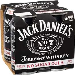 Jack Daniel's Whiskey & Zero Sugar 375mL x 4 pack