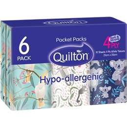 Quilton Pocket Packs 4Ply Hypo Allergenic 6 pack