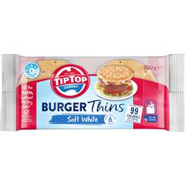 Tip Top Burger Thins Bread Bakery 6 pack
