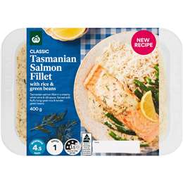 Woolworths Tasmanian Salmon Fillet With Rice & Green Beans 400g